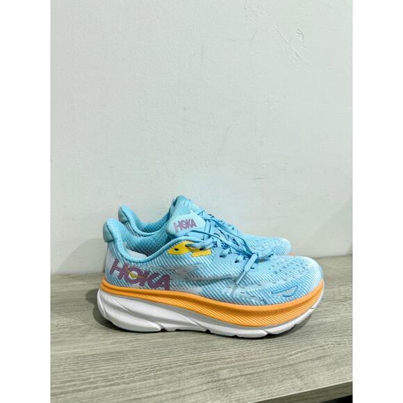 NWOT Hoka One One Clifton 9 Mesh Running Shoes Blue Orange Men\'s EU 42c / 9.5 main image 5